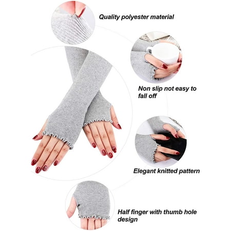 Winter Warm Knitted Fingerless Gloves Extra Long Women Ladies Arm Wrist Warmer